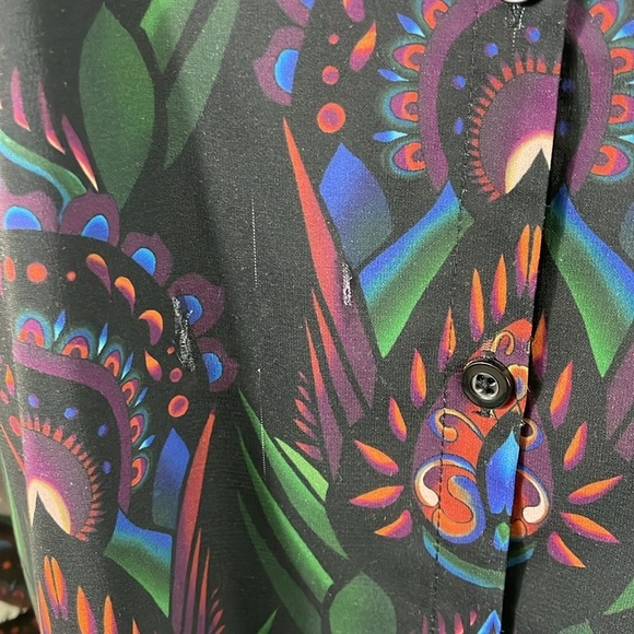 Alice + Olivia button front v neck peacock print long sleeve blouse size medium - Picture 7 of 10